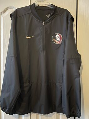 Nike Black Men's Windbreaker with White Swoosh and Red Accent Logo